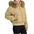 thumbnail image 1 of AUNVITO Women's Windproof Winter Coat with Big Hair Collar Lapel, Soft Lightweight Padded Jacket for Fall Winter Casual Stylish Outerwear in Black Navy Beige, 1 of 8