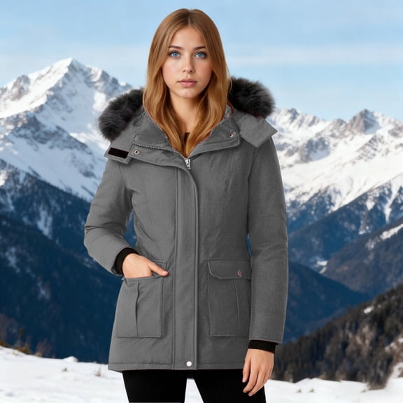 AUNVITO Women's Winter Detachable Hood Down Jacket with Warm Fleece Lining Casual and Functional Style