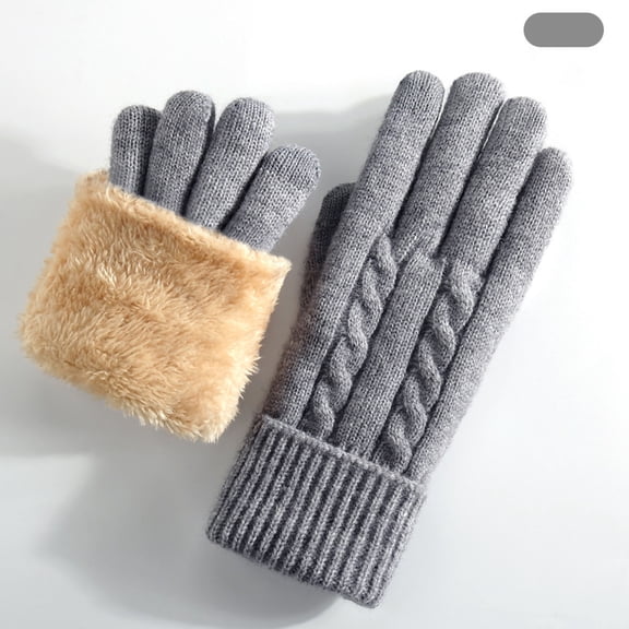AUNVITO Women's Winter Double-Layer Velvet Padded Knitted Gloves with Windproof Warm Wrap Casual and Fashionable Winter Style