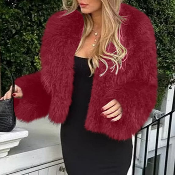 AUNVITO Women's Winter Faux Fur Coat Solid Color Thermal Insulated Outerwear Cozy Casual