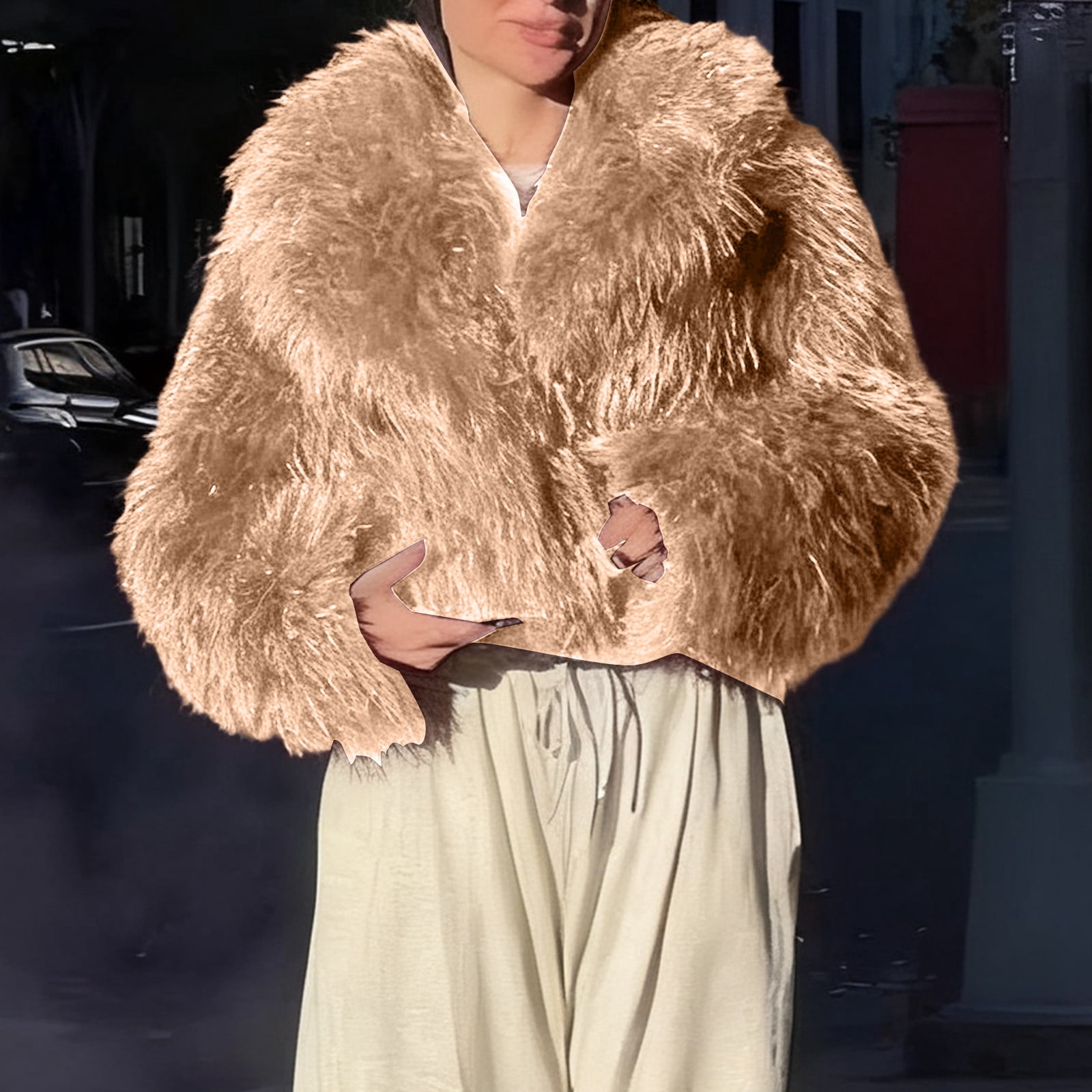 DJFOG Men's Faux Fur Lined Leather Jacket - Winter Coat With Fur Collar