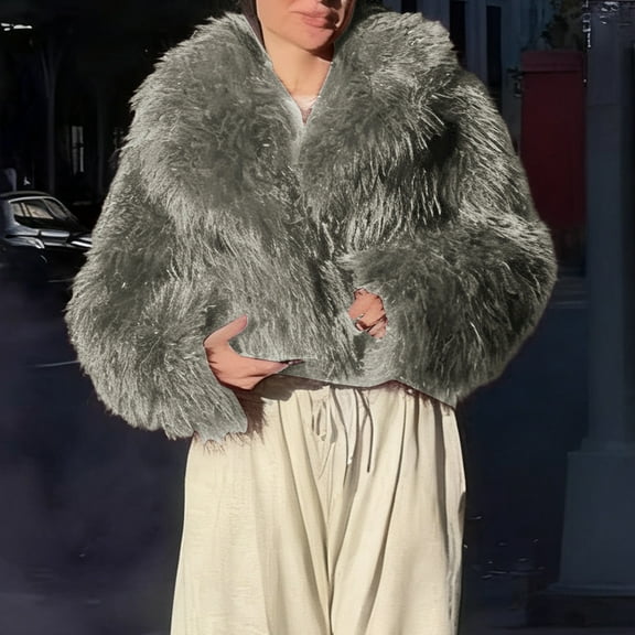 AUNVITO Women's Winter Faux Fur Jacket Warm Long Sleeve V-Neck Solid Color Coat Casual Party Daily Black And Pink White Wine Coffee Gray