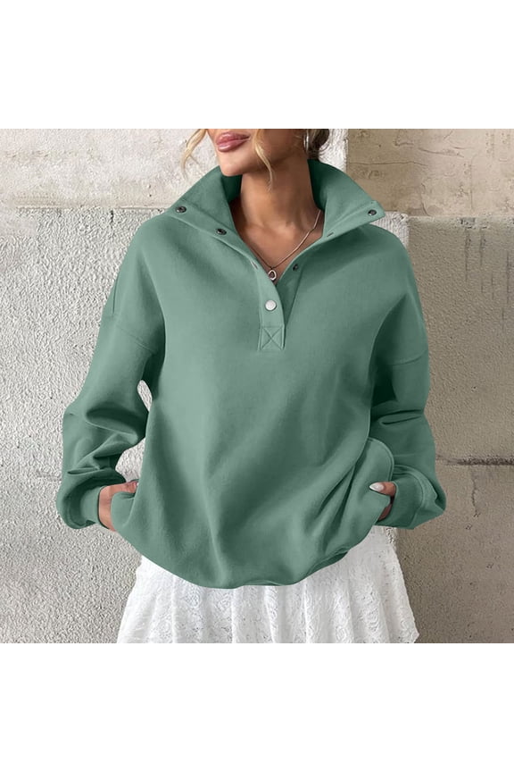 Women's Winter Fleece-Lined Button-Up Collar Casual Loose Fit Long Sleeve Sweatshirt Cozy and Comfortable Style