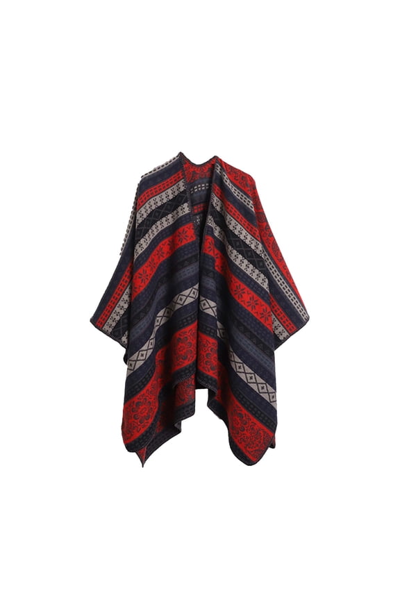 Women's Winter Floral Print Cape Poncho with Split Front Design Cozy and Warm Fashionable Winter Style