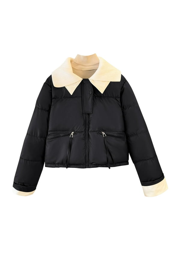 Women's Winter PU Leather Jacket Short Padded Coat Windproof Thickened Warm Casual Outerwear