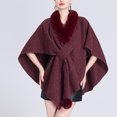 thumbnail image 1 of AUNVITO Women's Winter Poncho Faux Fur Collar Knit Elegant and Warm Winter Style, 1 of 5