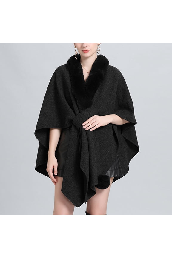 Women's Winter Poncho Faux Fur Collar Knit Elegant and Warm Winter Style