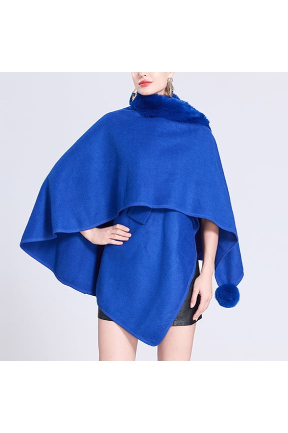 Women's Winter Poncho Faux Fur Collar Knit Elegant and Warm Winter Style