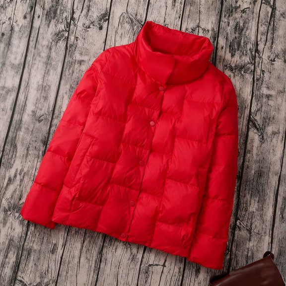 AUNVITO Women's Winter Stand Collar Quilted Puffer Jacket Windproof Coat with Invisible Pockets Casual and Classic Style