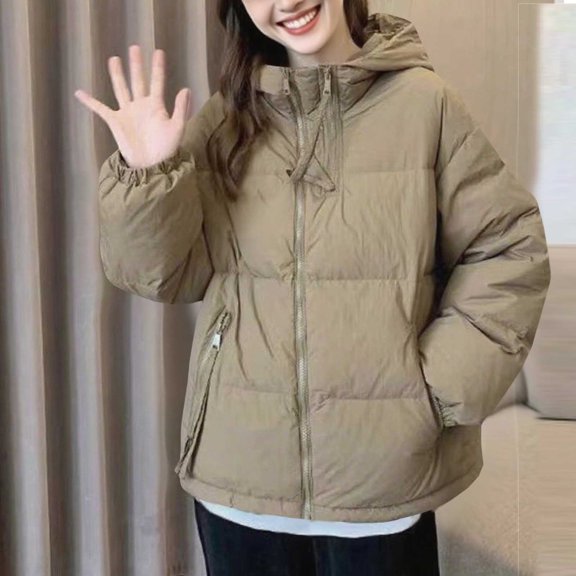 AUNVITO Women's Winter Warmth Hooded Coat Long Sleeve Zipper Front Pockets Casual Fashion Outerwear Polyester Cotton-Filled Jacket