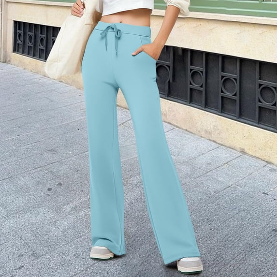 AUNVITO Women's Yoga Pants with Pockets Casual Straight Leg Solid Color High Elastic Stretchy Trousers 95%Polyester 5%Spandex