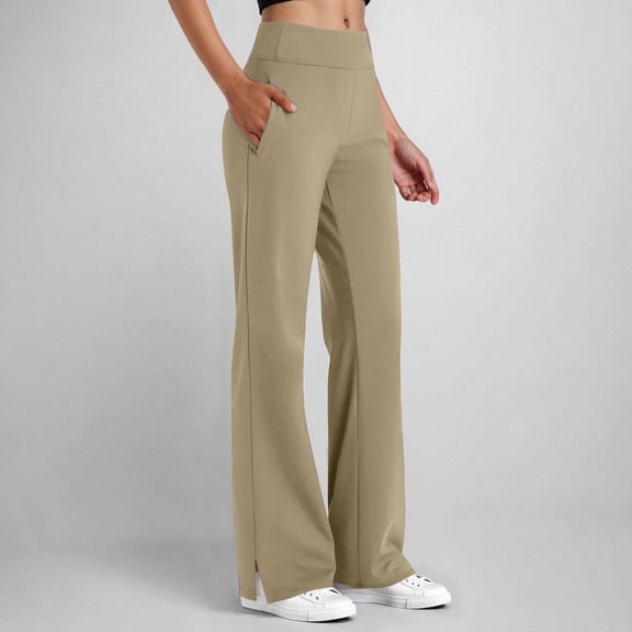 AUNVITO Women's Yoga Pants with Side Pockets Side Slit Elastic Waist Fitness Workout Casual Style