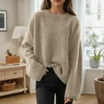 thumbnail image 1 of AUNVITO Womens Round Neck Sweaters Casual Solid Loose Fit Long Sleeve Pullover Fall Winter Outfits, 1 of 4