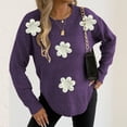 thumbnail image 1 of AUNVITO Womens Round Neck Sweaters Solid 3D Floral Knit Long Sleeve Pullover Tops Fall Winter Outfits, 1 of 6
