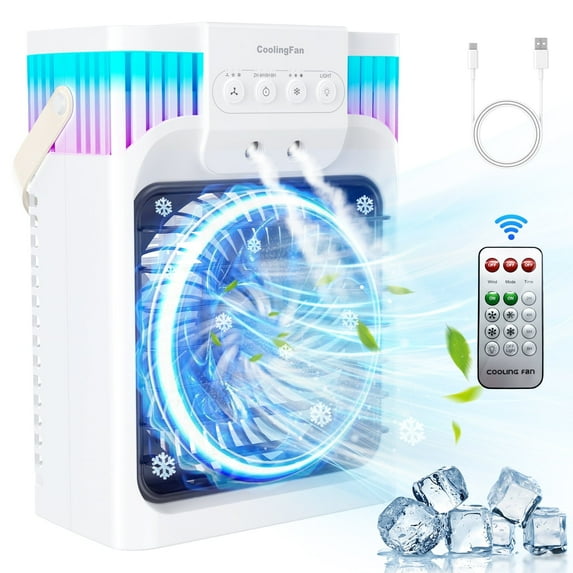 AUOSHI 1200ml Portable Air Fan 3 Cool Mist 3 Speeds 7 Night Light 2-8H Cooling Fan Evaporative Air Cooler Portable AC Window Air Conditioner with Humidifier for Room Office