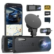 AUOSHI 3 Channel Dash Cam Front and Rear, 4K/2.5K + 1080P Premium Car Camera for Cars with Wi-Fi GPS, Night Vision, 3.16" IPS Touchscreen, 24H Parking Mode, WDR, Type-C, 64GB SD Card Included