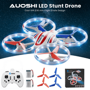 AUOSHI LED Stunt Drone with 360° Flips, Drift & 3 Speed Modes,Colorful Lights,Protective Guard,One-Key Takeoff/Landing/Return,Optical Flow Hover,2 Batteries,Fun Gift for Kids,Teens,Adults & Beginners