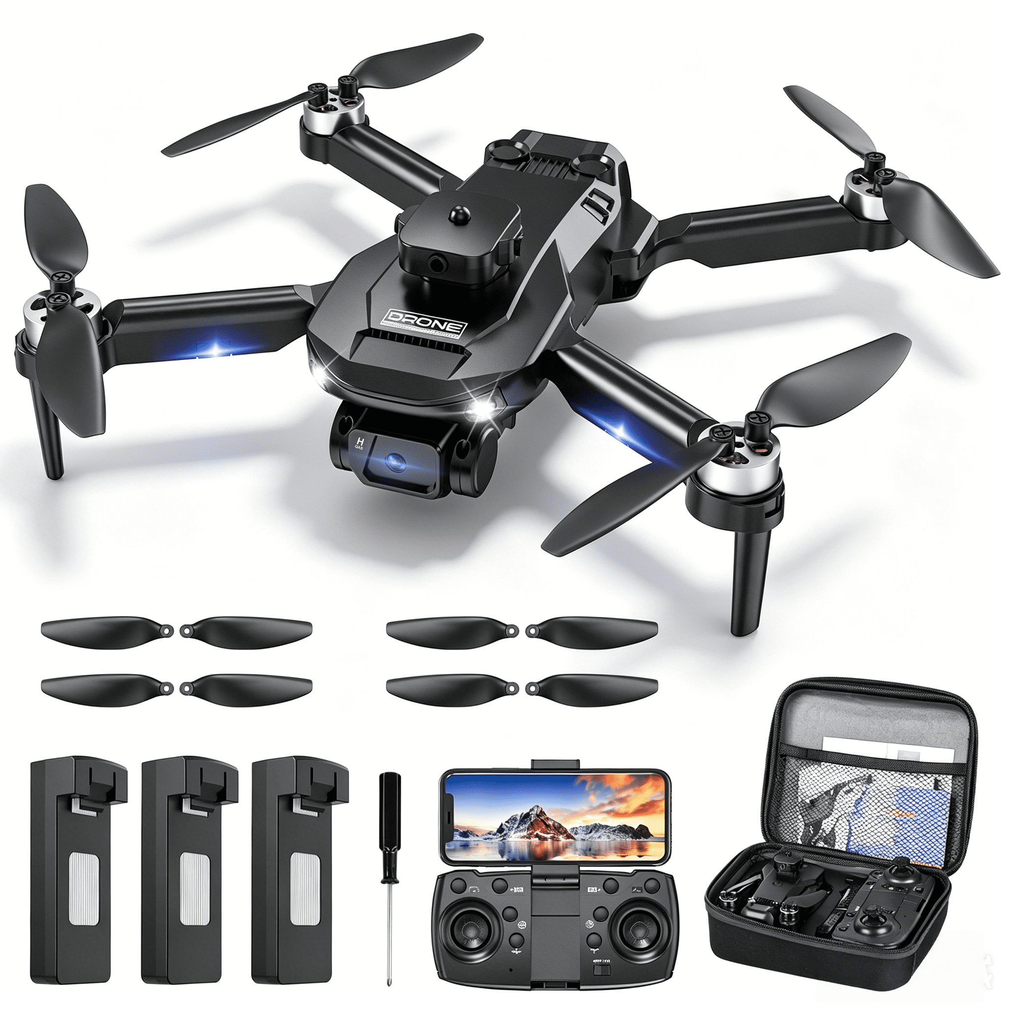 AUOSHI Drones with Camera for Adults 4K, FPV RC Quadcopter for Kids Beginners with 3 Batteries, Foldable, Brushless Motor, 3D Flips,One Key Take off/Land, Black