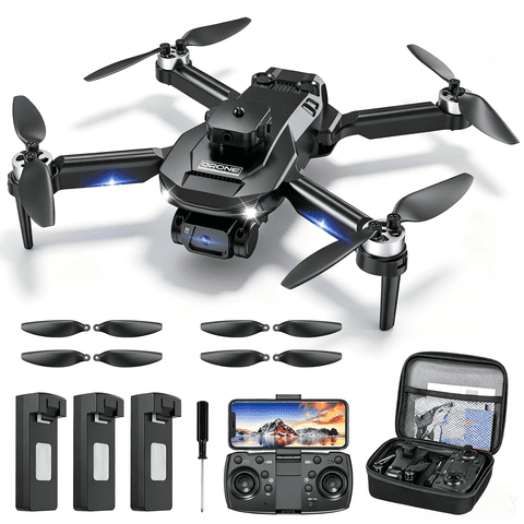 AUOSHI Drones with Camera for Adults 4K, FPV RC Quadcopter for Kids Beginners with 3 Batteries, Foldable, Brushless Motor, 3D Flips,One Key Take off/Land, Black