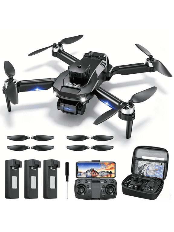 Drones with Camera for Adults 4K, FPV RC Quadcopter for Kids Beginners with 3 Batteries, Foldable, Brushless Motor, 3D Flips,One Key Take off/Land, Black