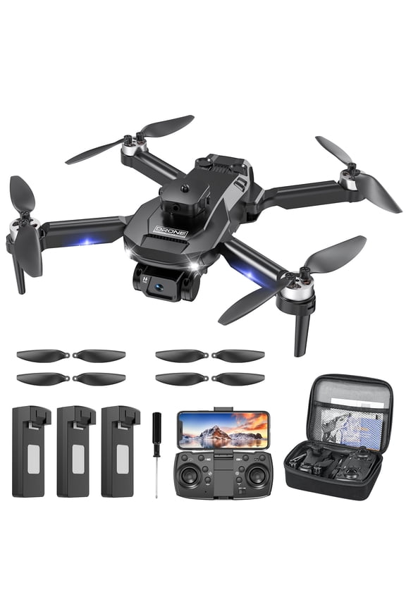 Drones with Camera for Adults 6K, 1080P FPV RC Quadcopter for Kids Beginners with 3 Batteries, Foldable, Brushless Motor, 3D Flips,One Key Take off/Land, Black