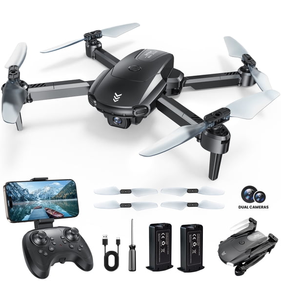 AUOSHI FPV Camera Drone with Dual Lens, Foldable Quadcopter, Optical Flow Hover, 30-Min Air Time, App & Remote Control, Stable Flying, A Great Gift for New Pilots
