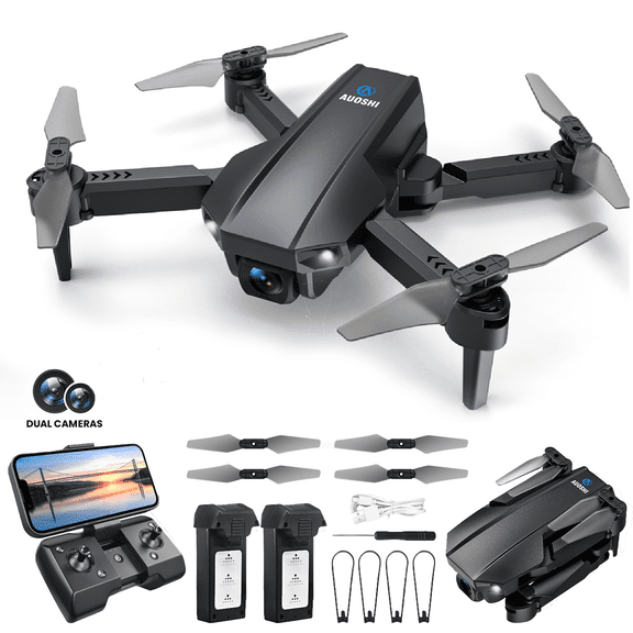 AUOSHI V1 Mini FPV Drone with 1080P HD Camera, Dual Lens & VR Mode, Optical Flow, 2 Batteries, Gesture/Voice/Gravity Control, 360°Flip, Orbit & Follow – Fun Gift for Kids, Teens,Adults & Beginners