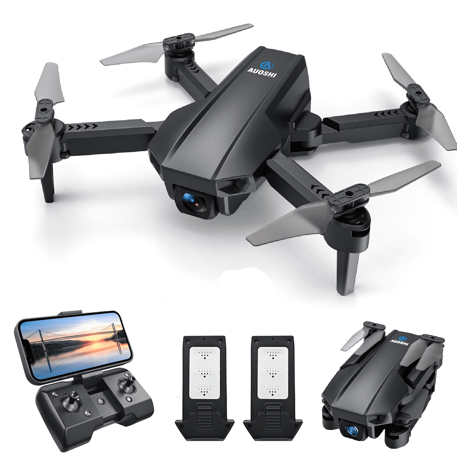 AUOSHI V1 Mini FPV Drone with 1080P HD Camera, Dual Lens & VR Mode, Optical Flow, 2 Batteries, Gesture/Voice/Gravity Control, 360°Flip, Orbit & Follow – Fun Gift for Kids, Teens,Adults & Beginners