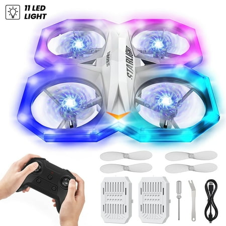 AUOSHI Mini RC Drone for Kids with 11 Light Modes,Drone with Remote Control, LED Quadcopter for Beginners Altitude Hold, Auto Hovering, 3D Flip, Headless Mode, White