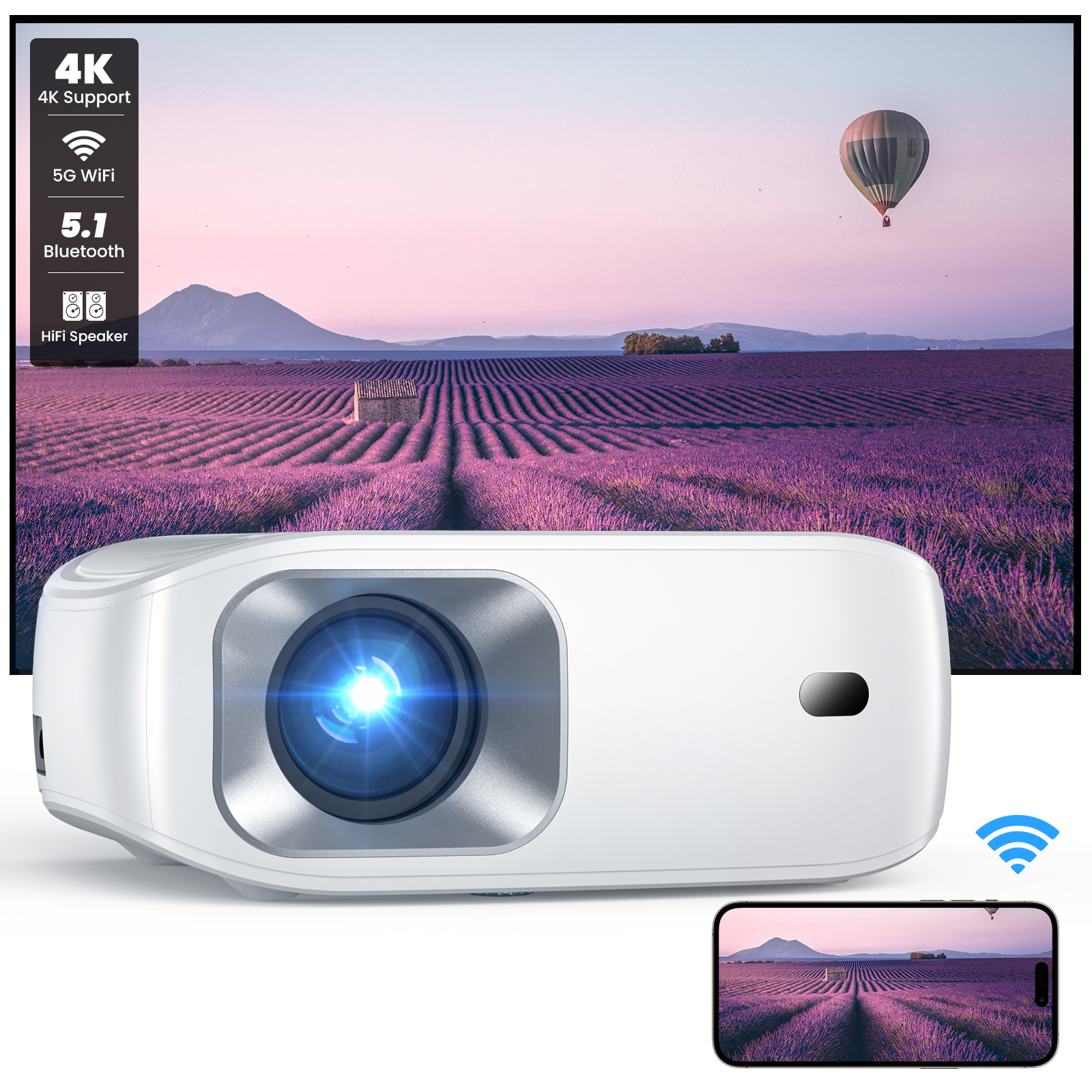 AUOSHI Native 1080P Full HD Bluetooth Projector with Speaker Movie