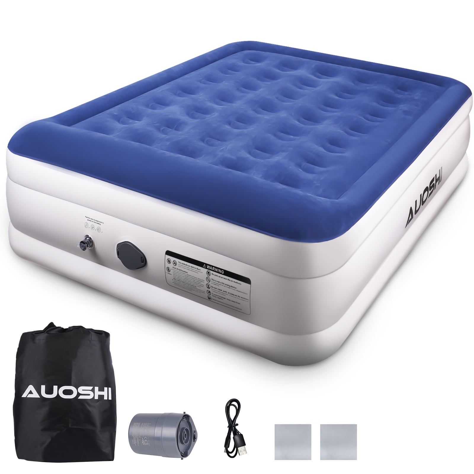 AUOSHI Queen Air Mattress with Rechargeable Builtin Pump 662lb Weight