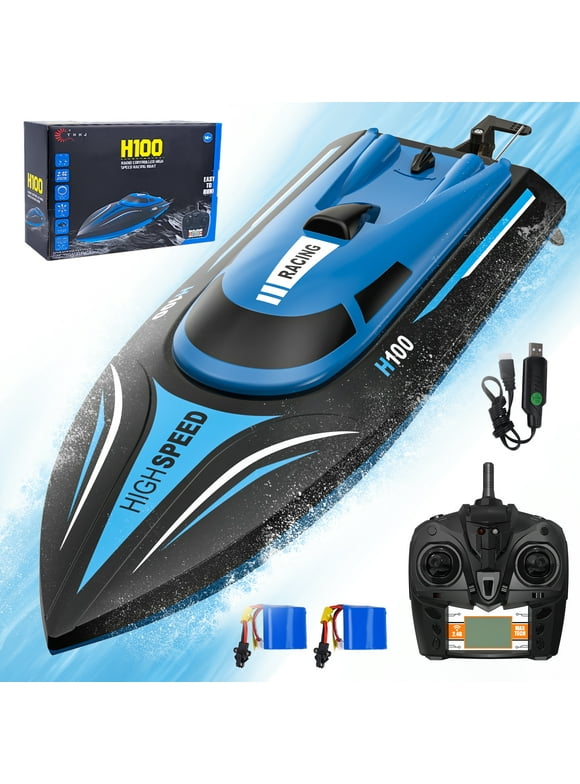 AUOSHI RC Boat for Adults and Kids, 20+ mph Fast Remote Control Boat for Pools and Lakes, 2.4GHz Racing Boats, 2 Battery, Low Battery Alarm, Capsize Recovery, Gifts for Boys Girls