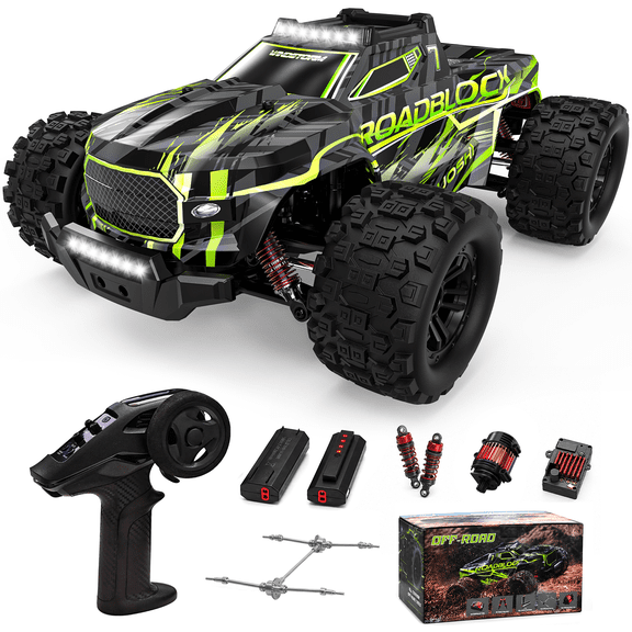AUOSHI 50+ MPH RC Car, 1:14 Fast Brushless Remote Control Truck, 4WD Off-Road Hobby Vehicle with 2 Batteries, Metal Differential, Oil-Filled Shocks, 70 Min Runtime, IPX4 Waterproof, LED Lights