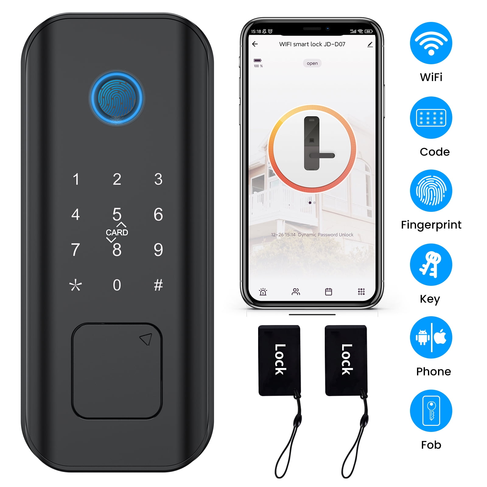 Keyless Entry Door Lock with Handle, UYF Electronic Keypad Deadbolt Lock  with Levers, Front Door Lock Set, Auto Lock, Smart Digital Touchscreen with