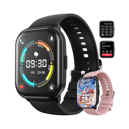 AUOSHI Smart Watch fits for Android & iPhone (Bluetooth Answer/Make Calls), 2.01 inch IP68 Waterproof Tracking Fitness, Sleep Monitor/Pedometer/Calories,Multiple Sports Modes,Black