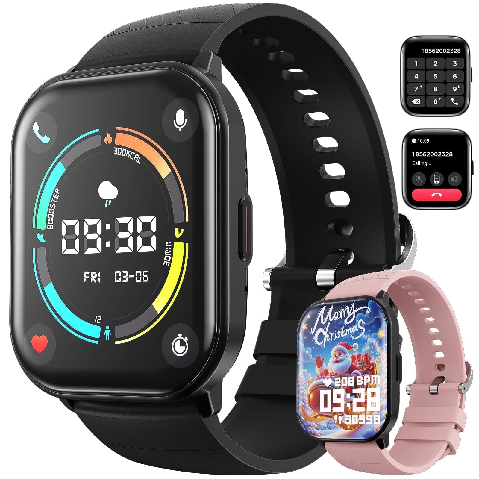 2024 Smartwatch Bluetooth Sport Sleep for Android iOS & Apple 3 COLORS - NIB! Smartwatch with 3 bands: One black rubber One camo black  main image 2