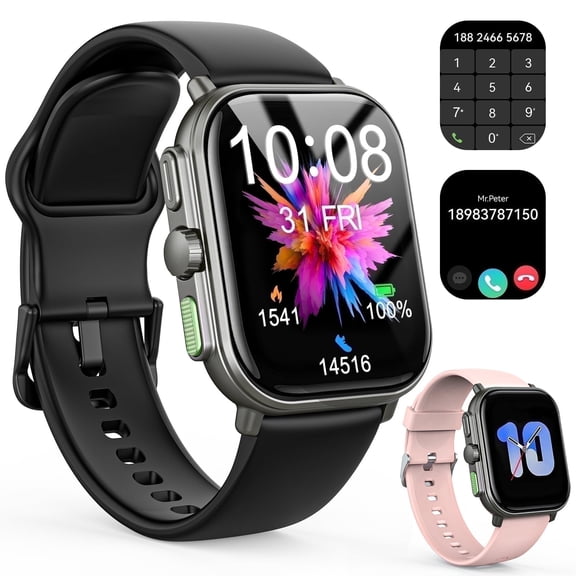 AUOSHI 1.96'' AMOLED Smart Watch Fit for Android iPhone(Bluetooth Answer/Make Calls), 1000nits Always-On Display Fitness Tracker with 4GB, IP68 Waterproof, 100+ Sports