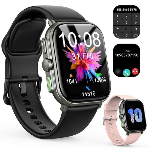 AUOSHI 1.96'' AMOLED Smart Watch Fit for Android iPhone(Bluetooth Answer/Make Calls), 1000nits Always-On Display Fitness Tracker with 4GB, IP68 Waterproof, 100+ Sports