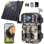 AUOSHI 4G LTE Cellular Trail Camera Wireless, 4K Solar Powered Game Camera with Night Vision Motion Activated IP66 Waterproof, Hunting Security Camera with SIM Card, 120°Wide Angle