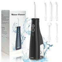AUOSHI Water Flosser Portable Cordless Oral Irrigator , 4 Modes 5 Tips Rechargeable  IPX7 Waterproof Teeth Cleaner for Home and Travel 300ML Black