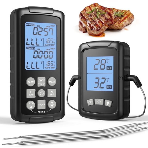 AUOSHI 500FT Wireless Meat Thermometer with Dual Probes for Grill & Smoker