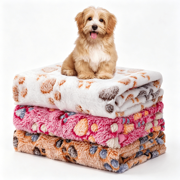 AUQ 1 Pack 3 Blankets Fluffy Premium Fleece Soft Pet Blanket Flannel Throw for Cat Dog Puppy(Small 23X16'',Paw-White/Pink/Brown)