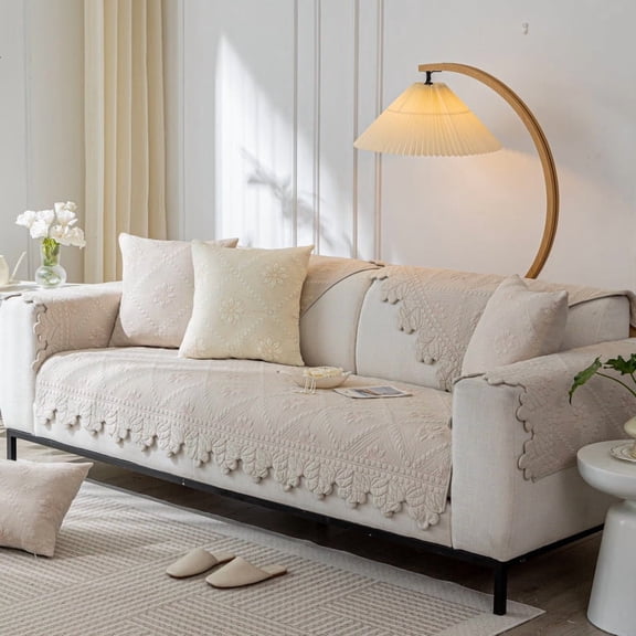 AUQ 1 Piece 90*90Cm Khaki Cotton Sofa Cover - Boho Slipcover, Farmhouse Couch Cover, Quilted Sectional Cover, Non-Slip Washable Sofa Protector Boho Couch Cover Couch Cover for Cats