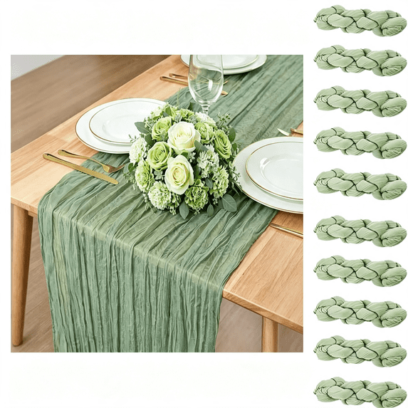 AUQ 10 Pack Sage White Cheesecloth Table Runner 22X120 Inch Boho Gauze ...
