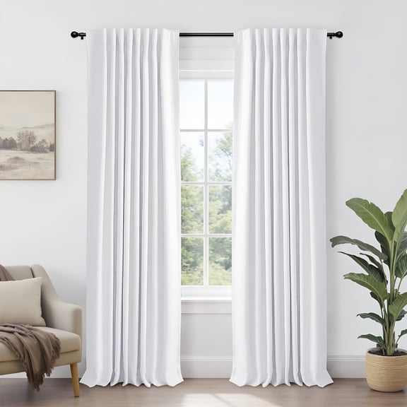 AUQ 100% Blackout Faux Linen Curtains for Bedroom 90 Inches Long,2 Panels Set Curtains for Kitchen Windows,Thermal Insulated Back Tab Drapes,50"Wx90"L,Bright White
