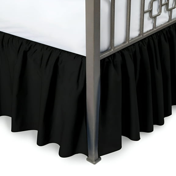 AUQ 100% Egyptian Cotton 800 Thread Count Hotel Quality Dust Ruffle Bed Skirt, 18" Inch Drop Length Ruffle Bed Skirt, Full Size (54" X 75") Inch, Black Solid