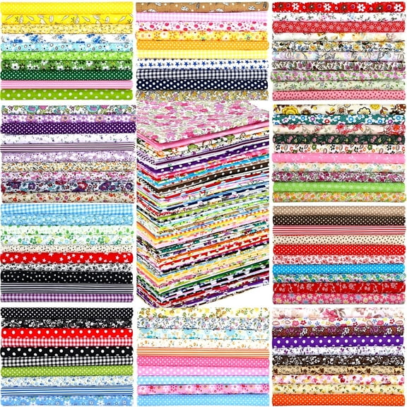 AUQ 100 Pcs 8x8 Inch Cotton Fabric Squares, Pre-Cut Quilt Bundle with Floral and Printed Patterns for Patchwork, Quilting, DIY Crafts and Scrapbooking