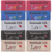 AUQ 100 Pcs Handmade with Love Woven Labels, Soft Personalized Tags for Quilts, Crochet, Knitting, Sewing Projects, and Custom Clothing