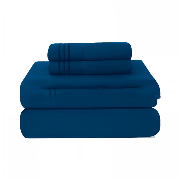AUQ 100% Pure Egyptian Cotton 800 Thread Count Sheet Set,4 Pc Set,Sateen Weave,Soft Luxury Bedding,Fits Upto 21" Inch Deep Pocket (Navy Blue Solid,King Size)