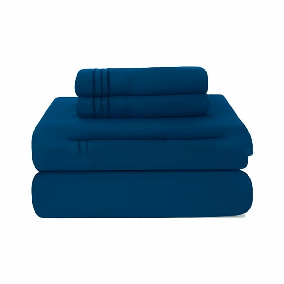 AUQ 100% Pure Egyptian Cotton 800 Thread Count Sheet Set,4 Pc Set,Sateen Weave,Soft Luxury Bedding,Fits Upto 21" Inch Deep Pocket (Navy Blue Solid,King Size)